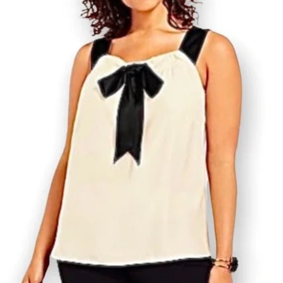 Talbots Tops - Talbots RSVP Sleeveless Silk Blouse Cream with Black Bow Accent Women’s Petite S